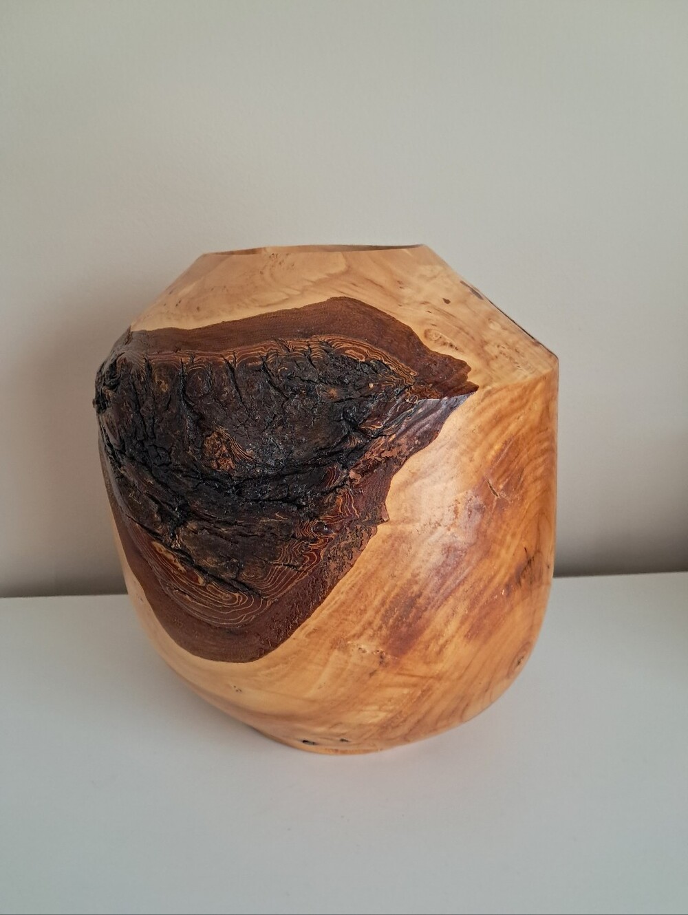 Handcrafted Natural Wood Art Vase - Brown